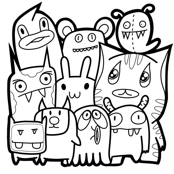 黑白卡通小怪兽