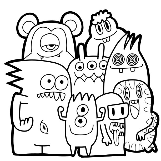 黑白卡通小怪兽