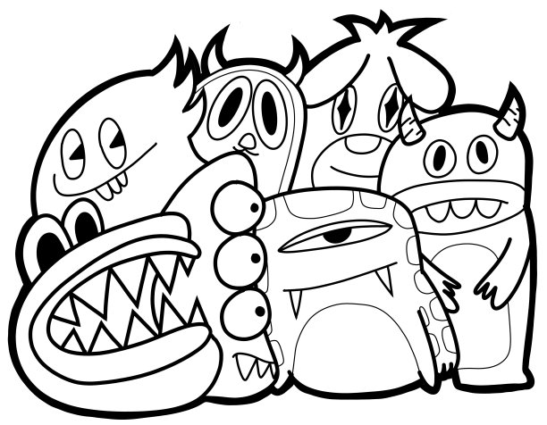 黑白卡通小怪兽