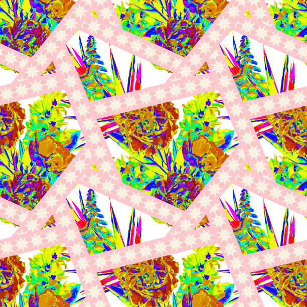 蓝白几何花朵无缝图案