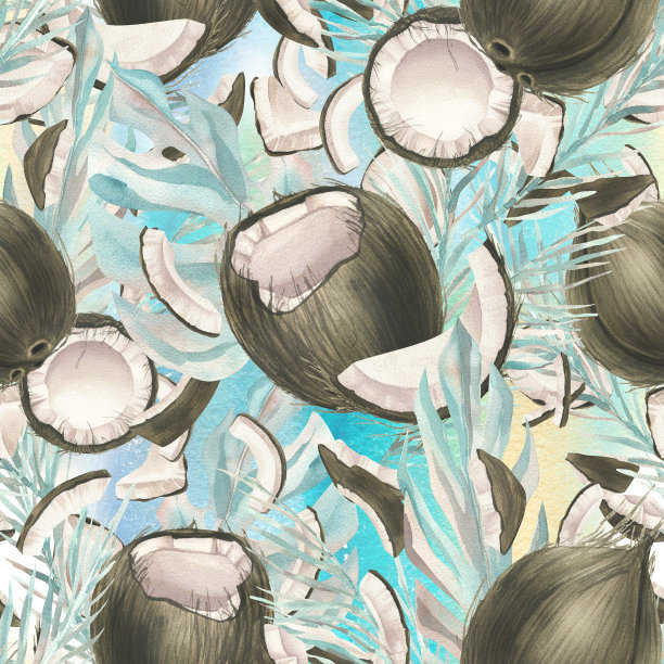 清新蓝绿棕榈叶图案背景