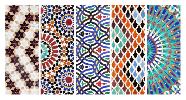 几何拼接复古风花纹图案