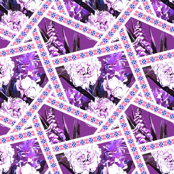 蓝白几何花朵无缝图案