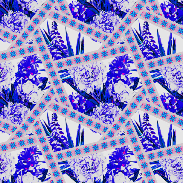 紫蓝几何花纹无缝图案