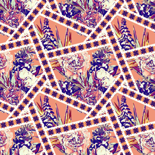 紫蓝几何花纹无缝图案