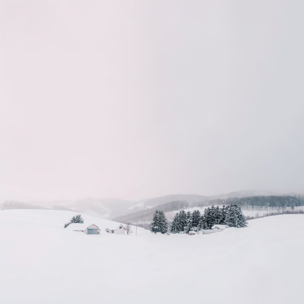 日本北海道雪中宁静村庄