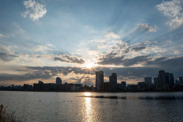 日本大阪清晨城市景观