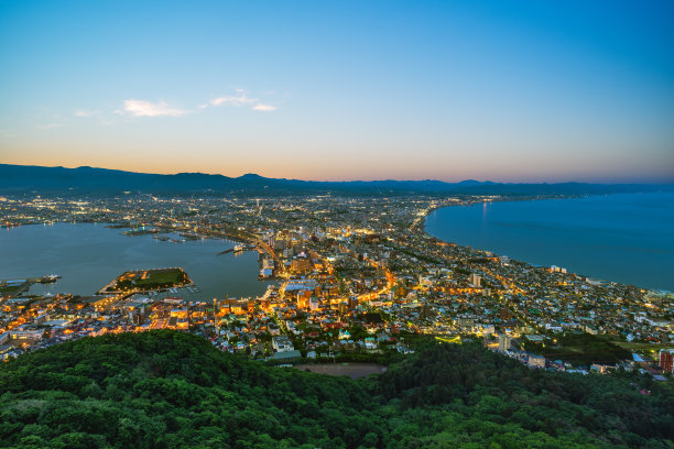 日本北海道函馆俯瞰城市夜景