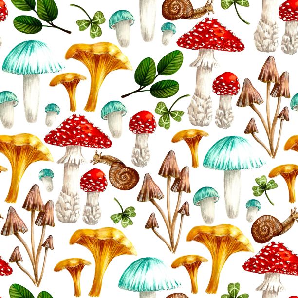 蘑菇四方连续印花图案