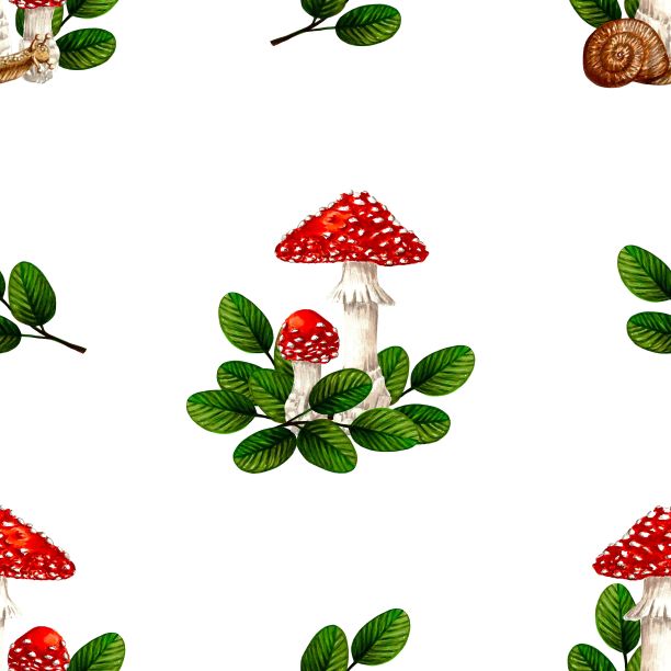 蘑菇四方连续印花图案