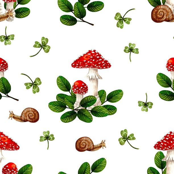 蘑菇四方连续印花图案