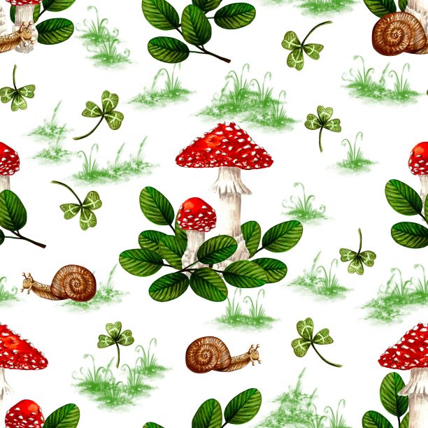 蘑菇四方连续印花图案