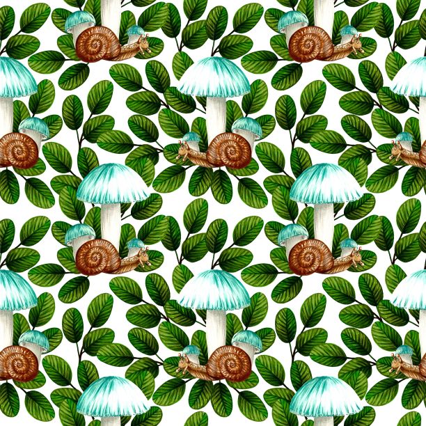 蘑菇四方连续印花图案