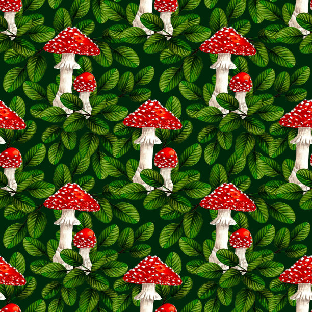 蘑菇四方连续印花图案