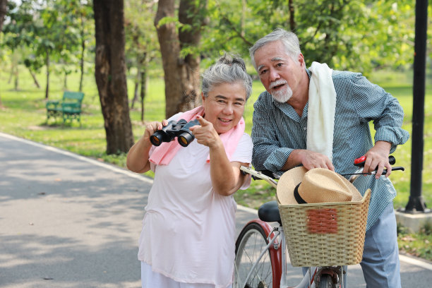 亚洲老年夫妇相互拥抱的肖像。