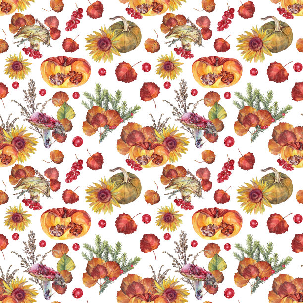 蘑菇四方连续印花图案