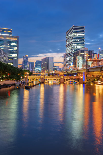 日本大阪清晨城市景观