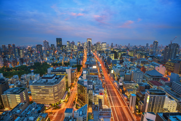 日本大阪清晨城市景观