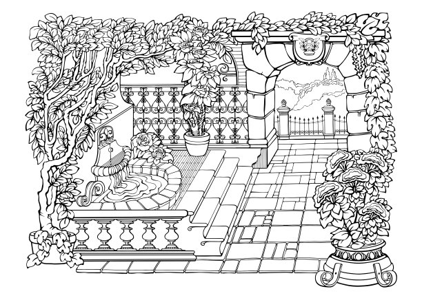 喷水池装饰画