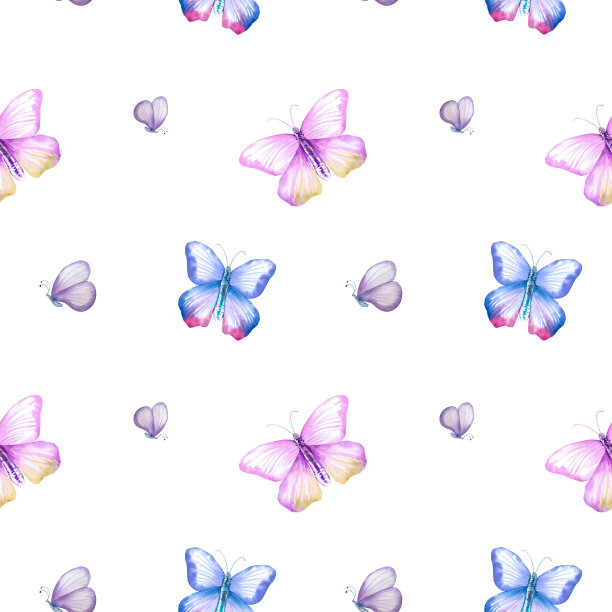 蓝白花卉蝴蝶图案素材