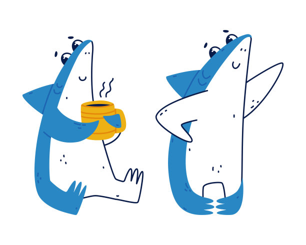 蓝底卡通鲨鱼