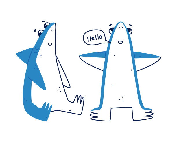 蓝底卡通鲨鱼