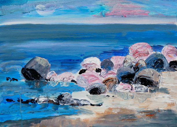 岩石海岸线,布面丙烯画,海浪