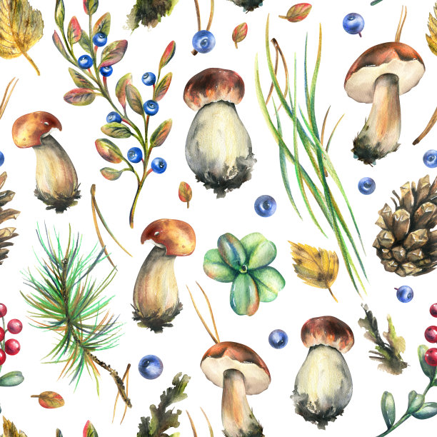 蘑菇四方连续印花图案