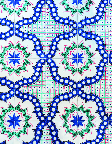 蓝白几何花朵无缝图案