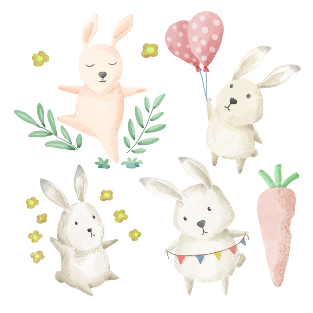 可爱小花兔卡通插画