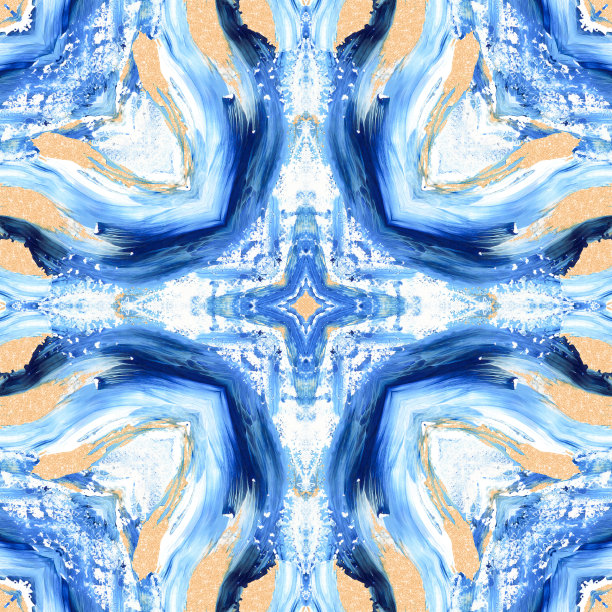 蓝白几何花朵无缝图案