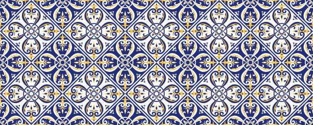 蓝白几何花朵无缝图案