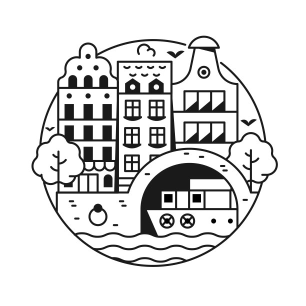 古镇轮廓插图