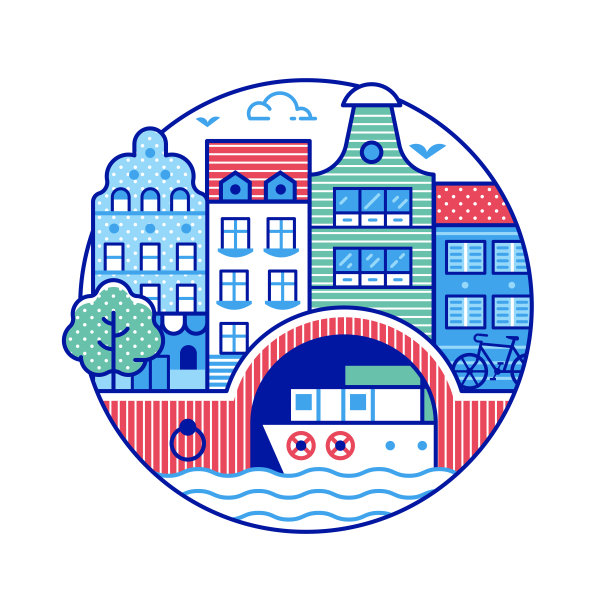 古镇轮廓插图