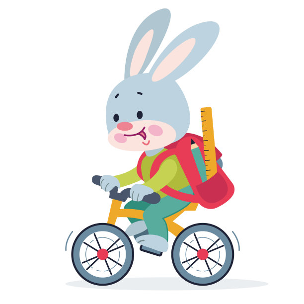 萌兔骑自行车插画