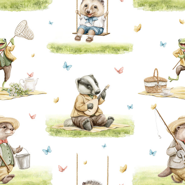 可爱水獭卡通图案背景