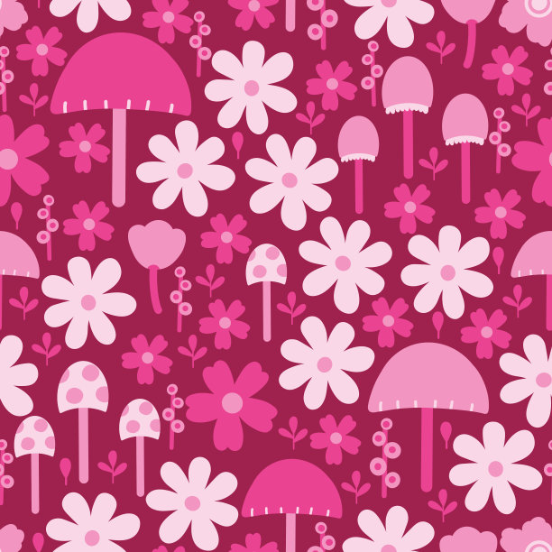 蘑菇四方连续印花图案