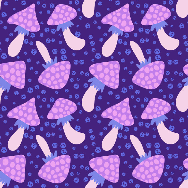 蘑菇四方连续印花图案