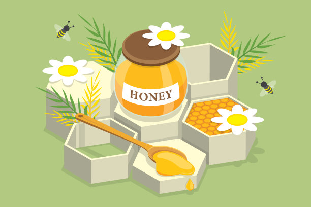 蜂蜜包装盒 平面矢量图
