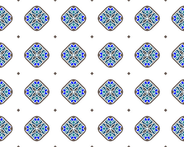 蓝白几何花朵无缝图案