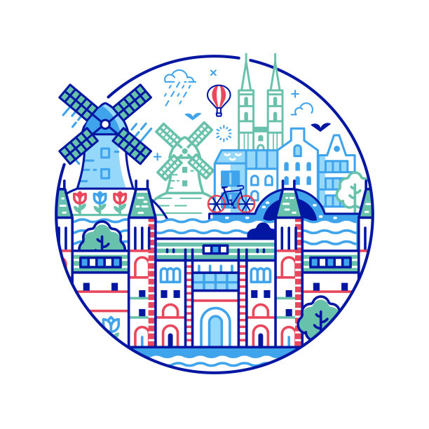 古镇轮廓插图
