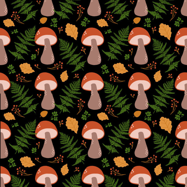 蘑菇四方连续印花图案