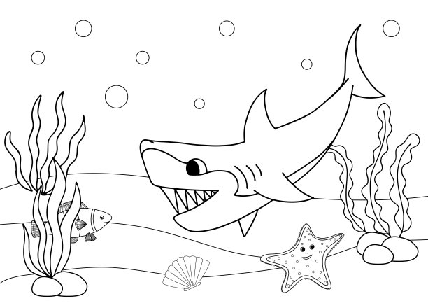 可爱鲨鱼矢量卡通简笔画