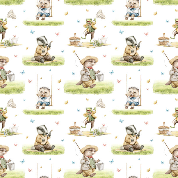 可爱水獭卡通图案背景