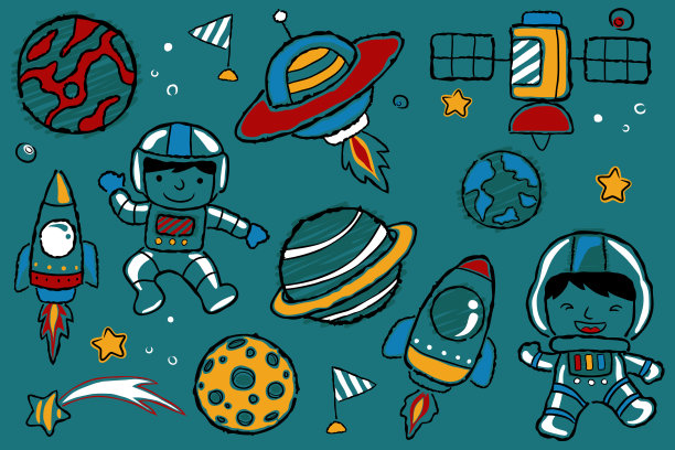 卡通宇宙飞船飞行器儿童太空插画