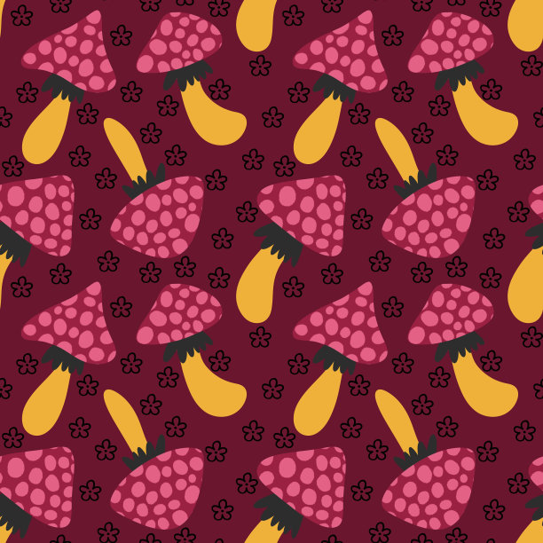 蘑菇四方连续印花图案