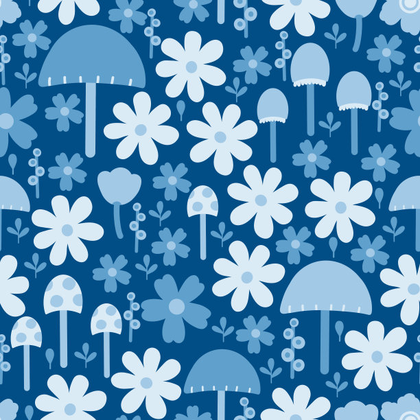 蘑菇四方连续印花图案