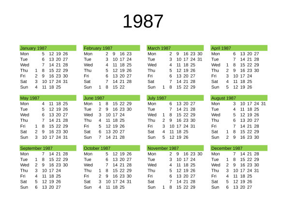 1987日历