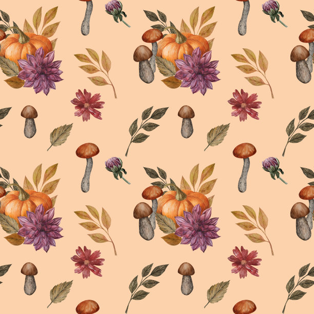 蘑菇四方连续印花图案