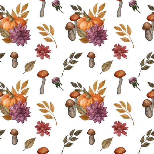 蘑菇四方连续印花图案